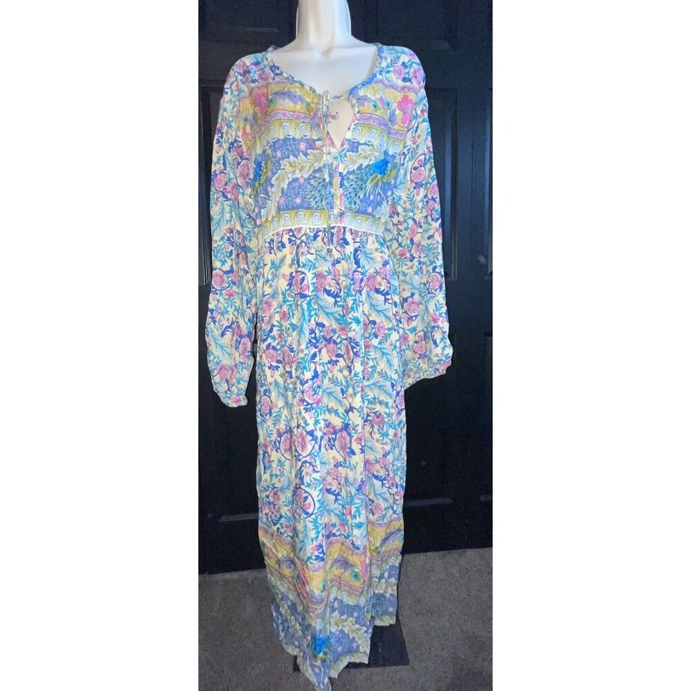 This & That Peacock Floral Dress Womens XXL Multi Yellow Boho NWT